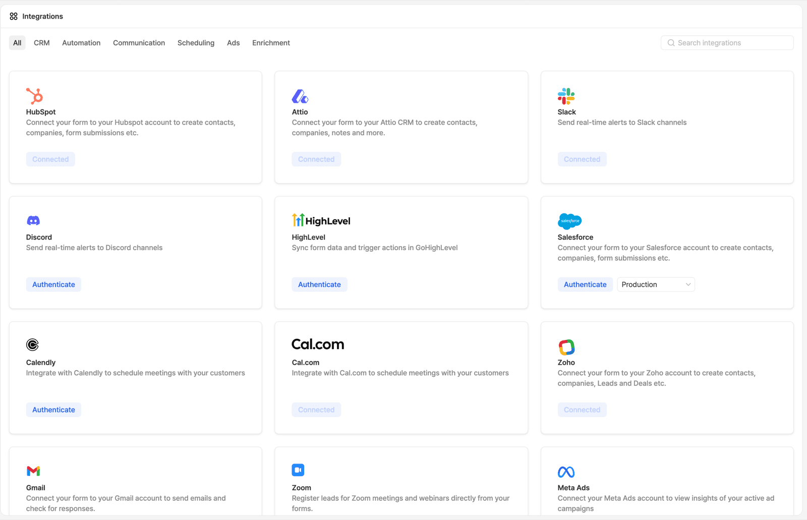 The integrations directory