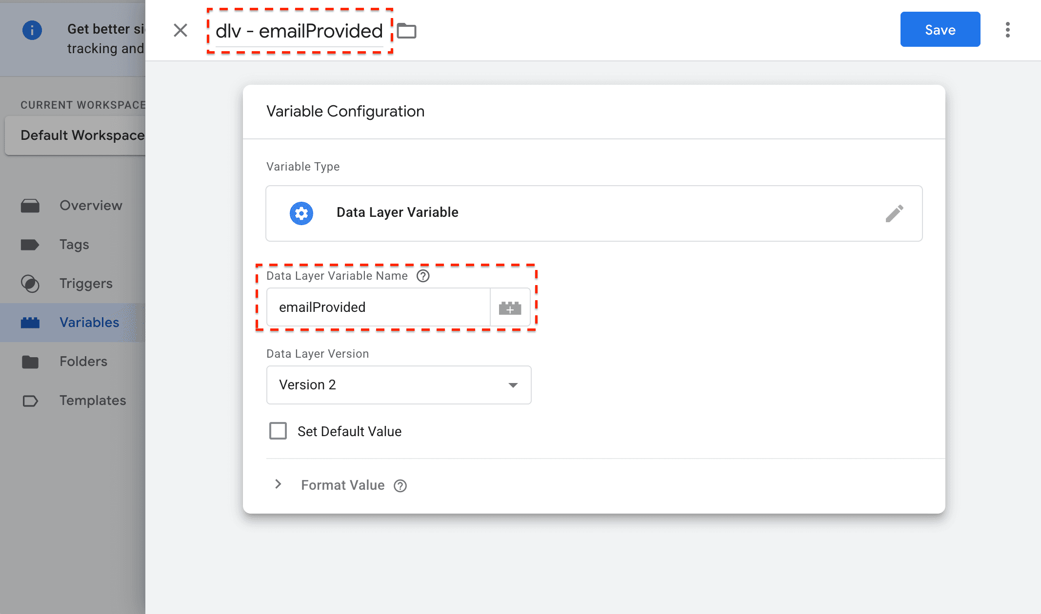 GTM Data Layer Variable Configuration