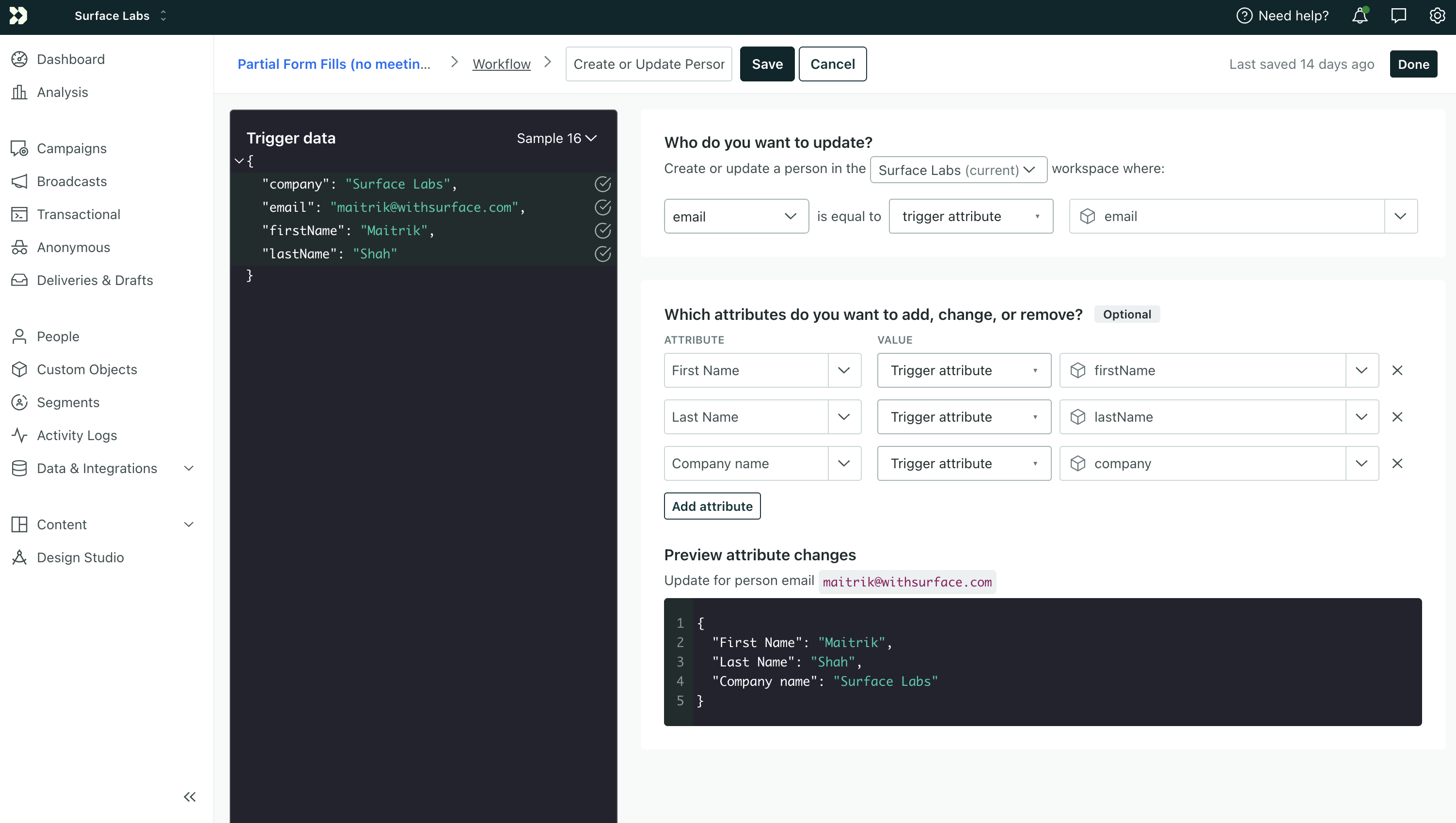 Create or Update Person configuration