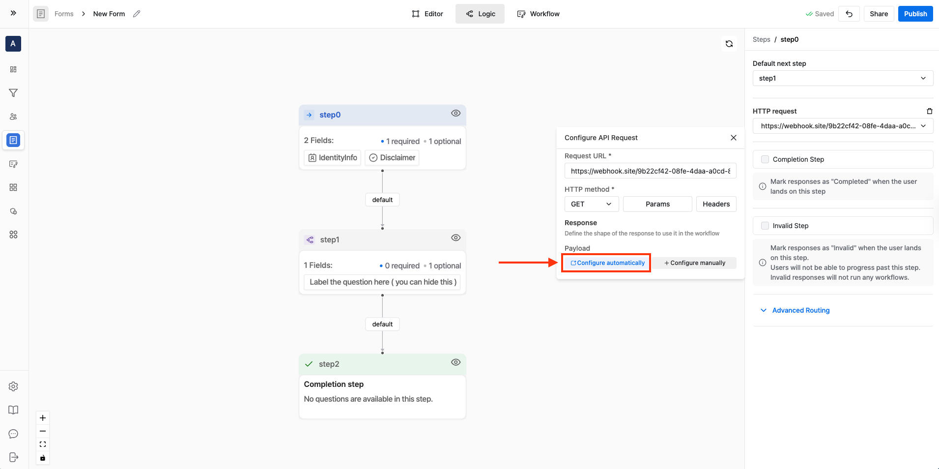 Configure API response mapping automatically or manually