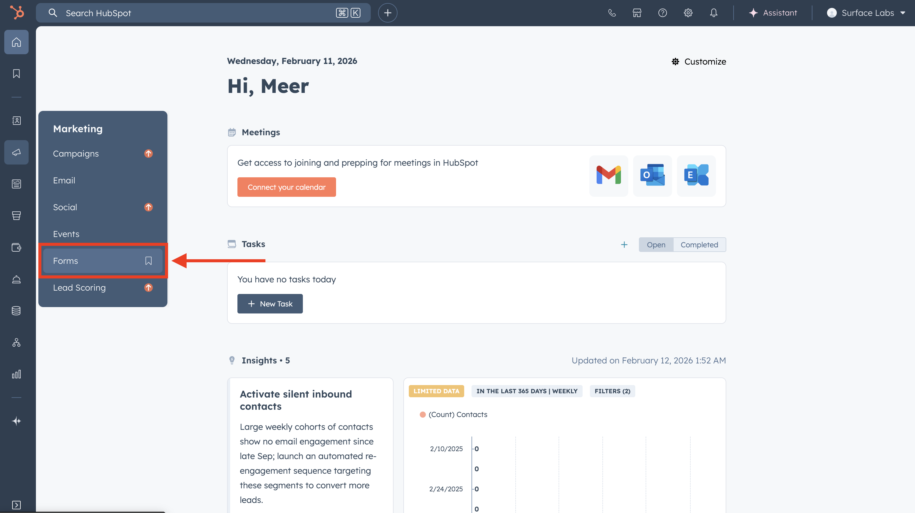 HubSpot Forms - create or select form