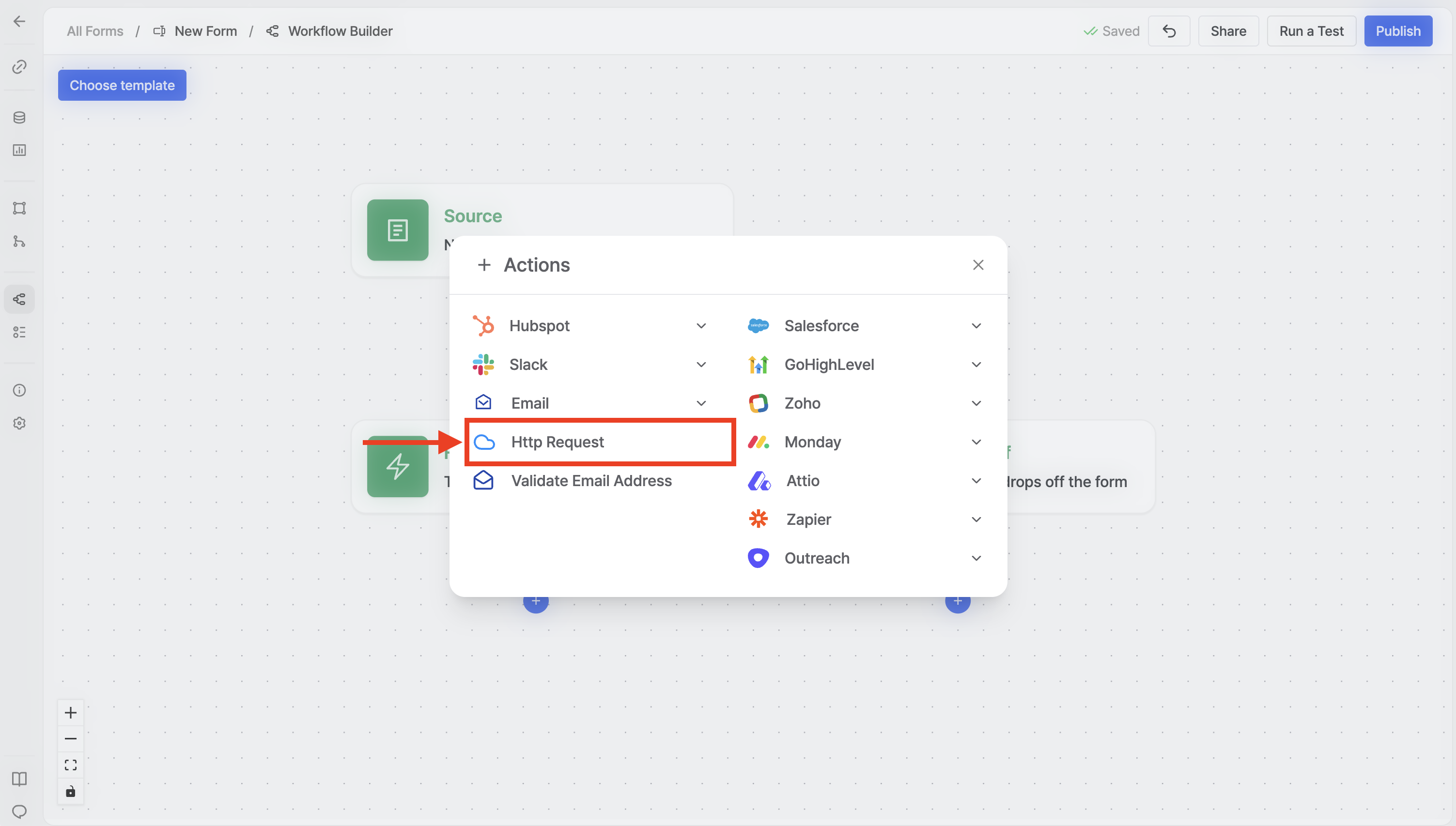 Add HTTP Request action in Surface Workflow Builder